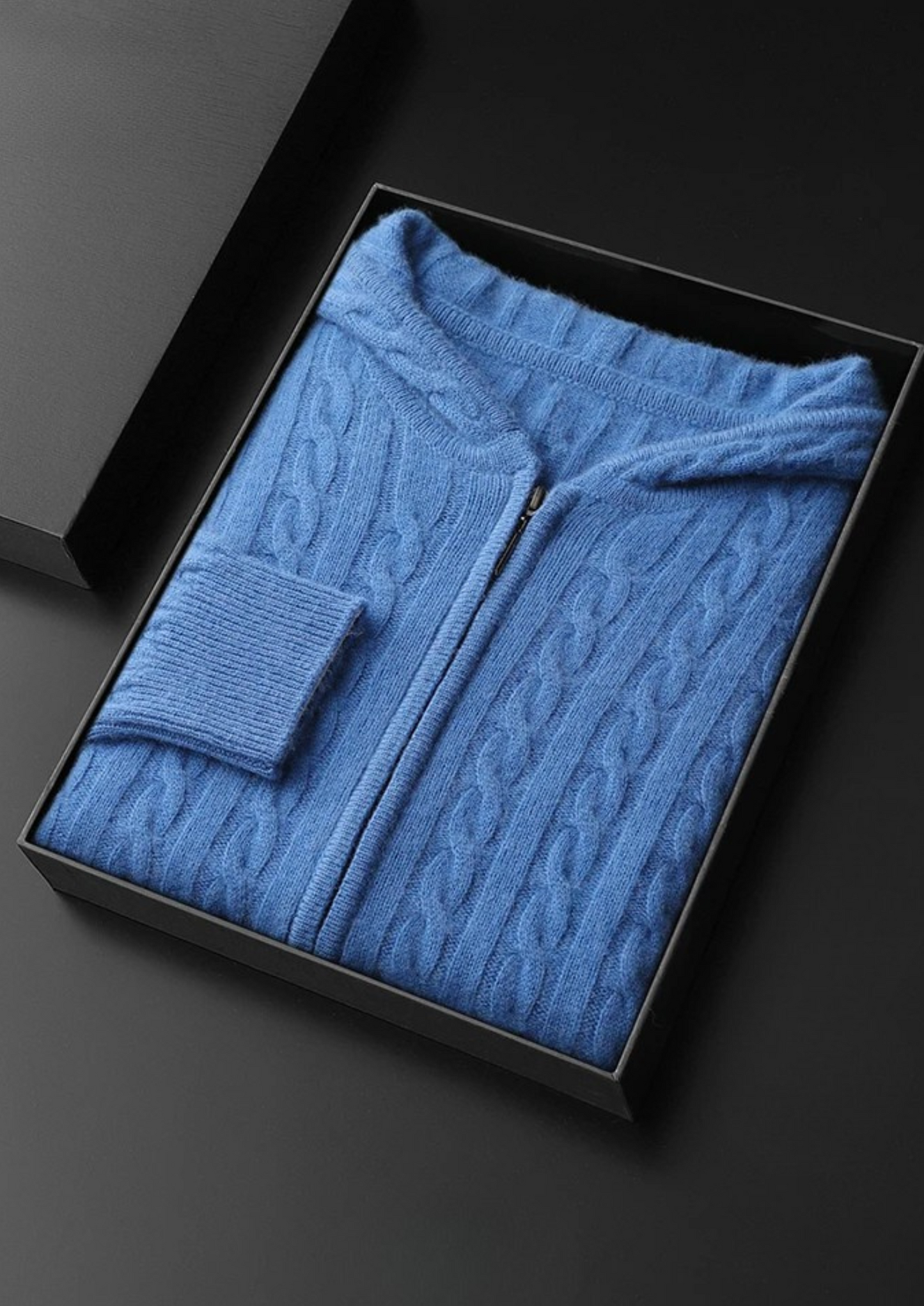 CASHMERE CABLE KNIT ZIPPER HOODIE