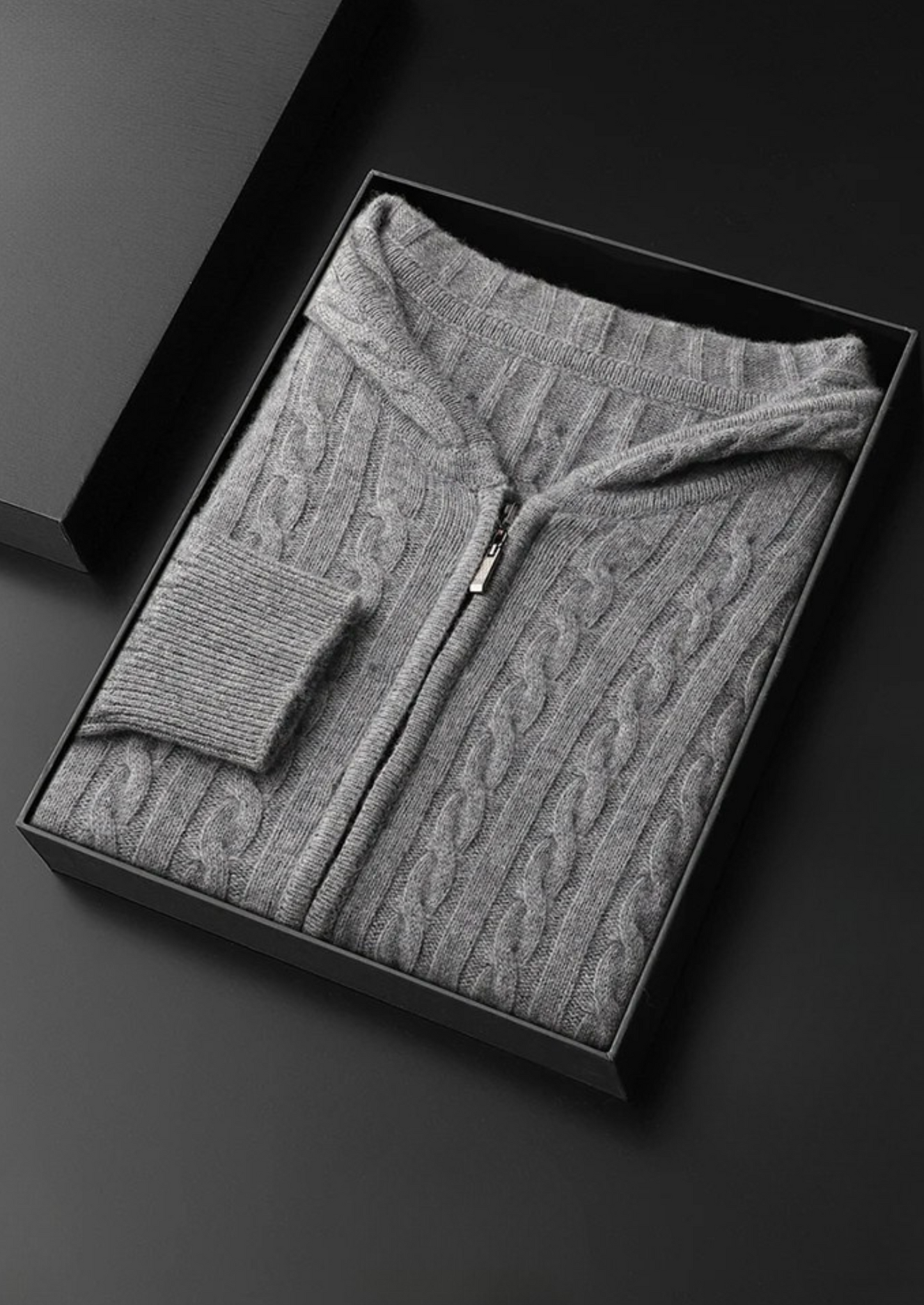 CASHMERE CABLE KNIT ZIPPER HOODIE