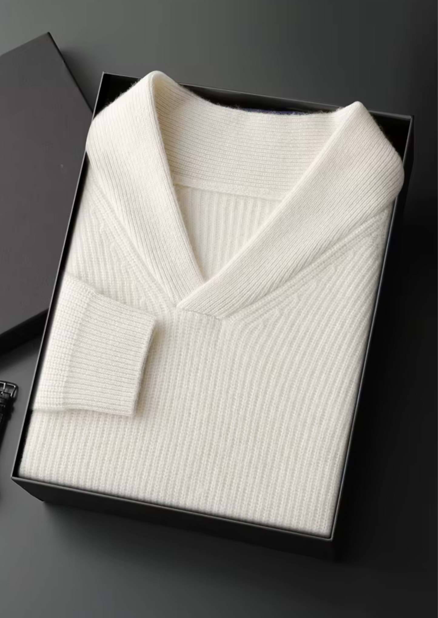 CASHMERE RIBBED V-NECK SWEATER